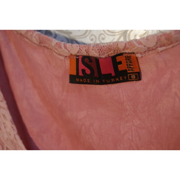 Isle Apparel Sz SM Salmon Pink Lace Drop Waist Ruffle Dress Summer Fun - Picture 3 of 8